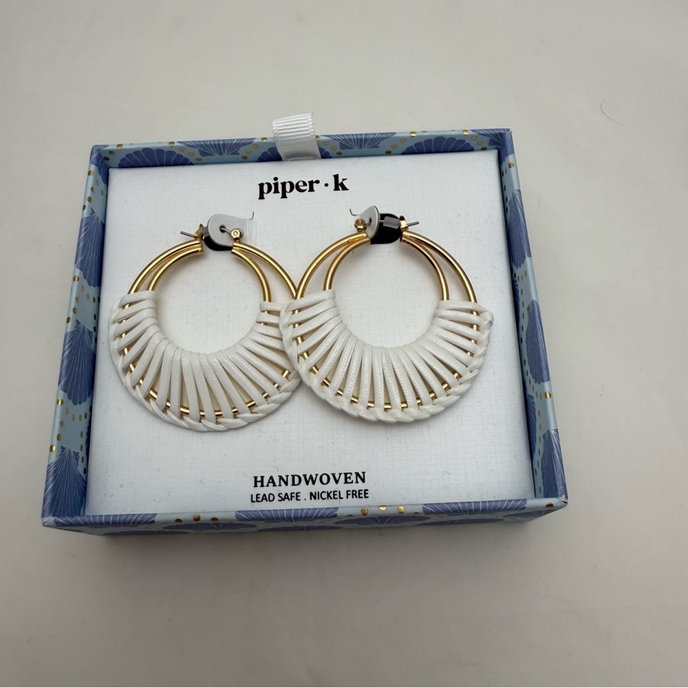 ✨ Piper K Handwoven Gold & White Hoop Earrings – Nickel Free Lead Safe  Gift